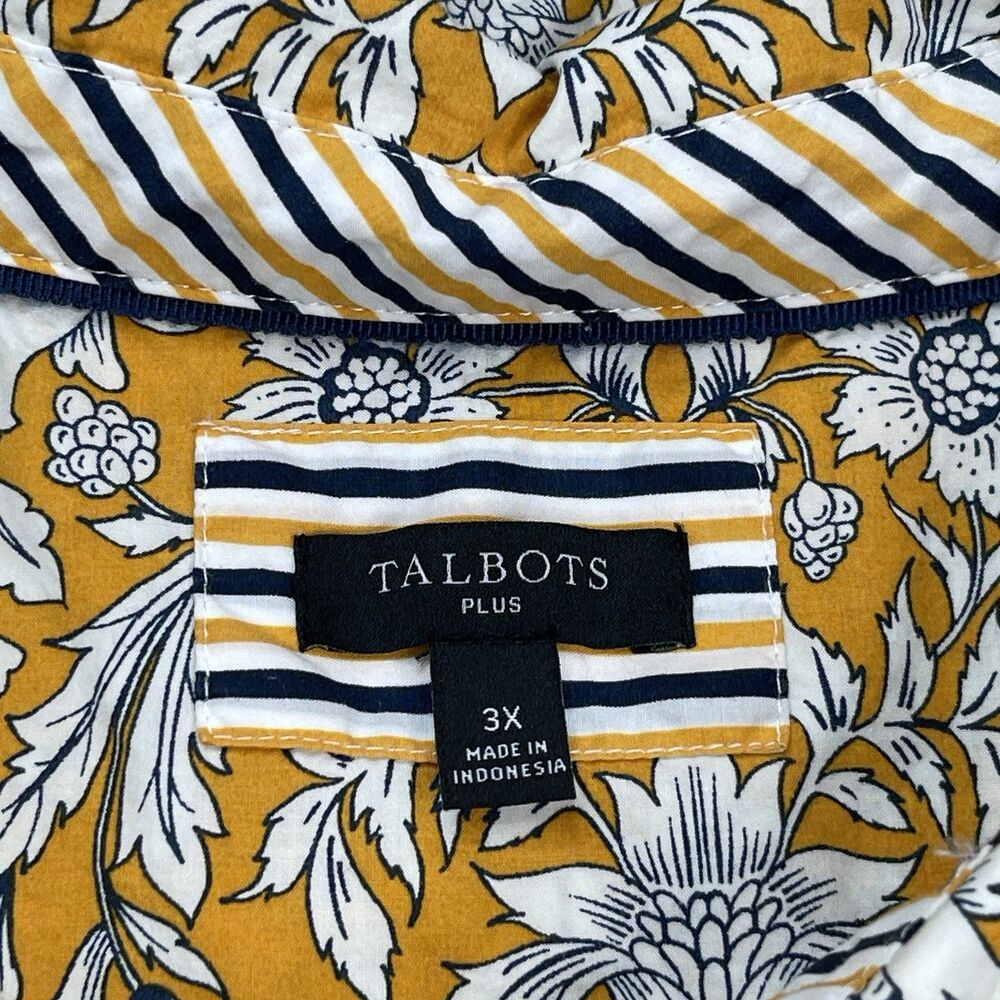 Talbots Top Womens Plus 3X Button Front Intricate Garden Print Flip Cuff Cotton - Picture 4 of 12